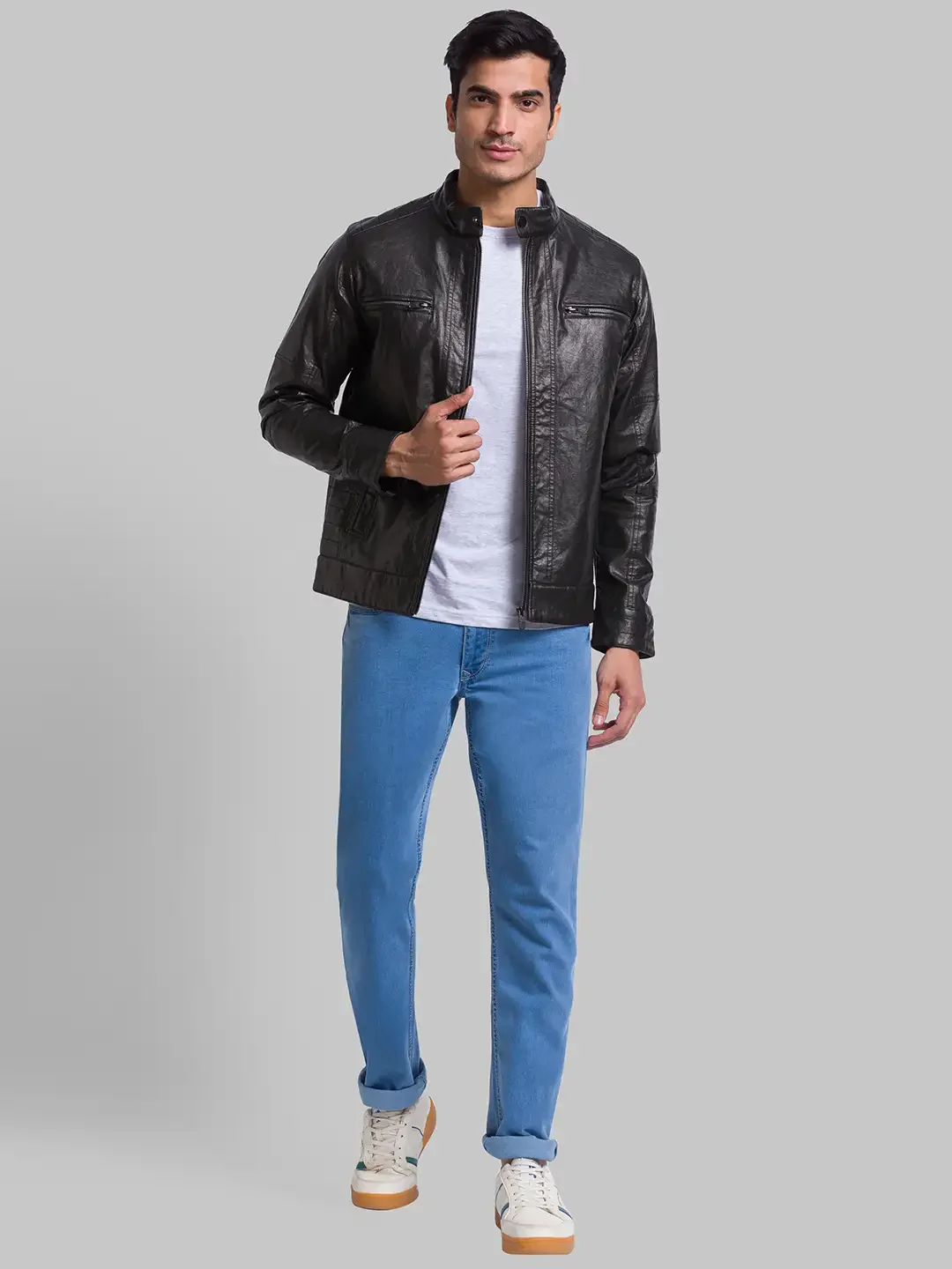 Men Black Solid Poly Urathane Full Sleeve Jackets - Image 5