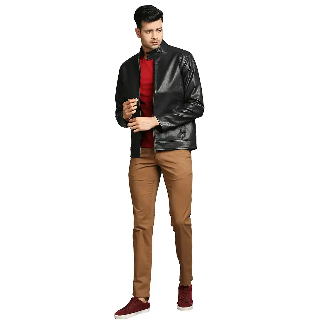 Men Black Solid Poly Urathane Full Sleeve Jackets - Image 5