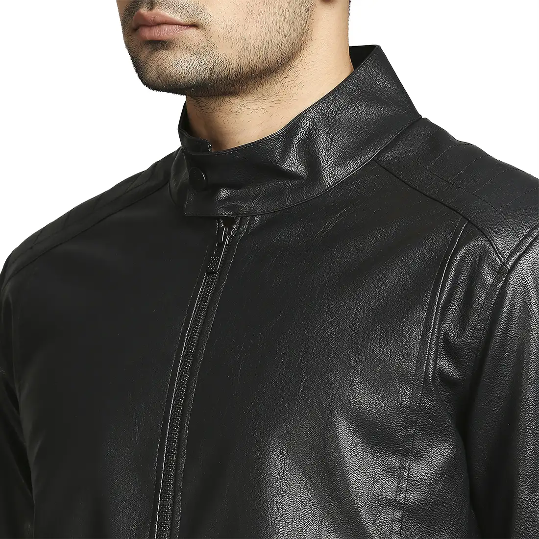 Men Black Solid Poly Urathane Full Sleeve Jackets - Image 6