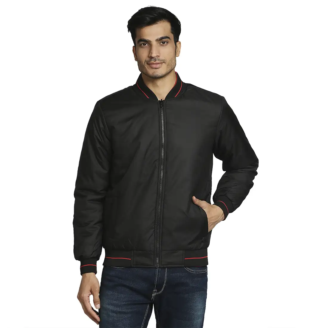 Men Black Solid Polyester Full Sleeve Jackets