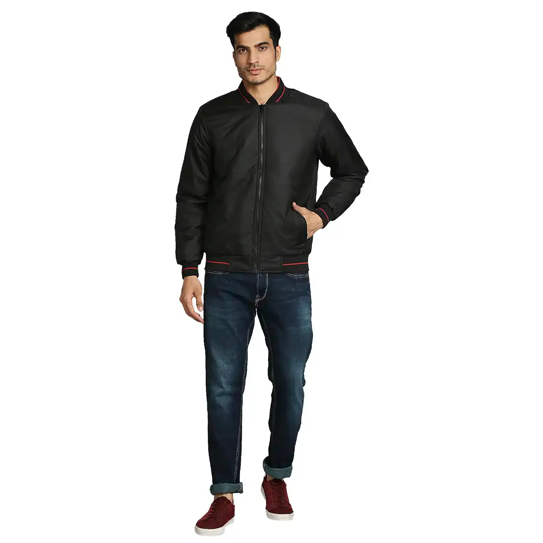 Men Black Solid Polyester Full Sleeve Jackets - Image 5