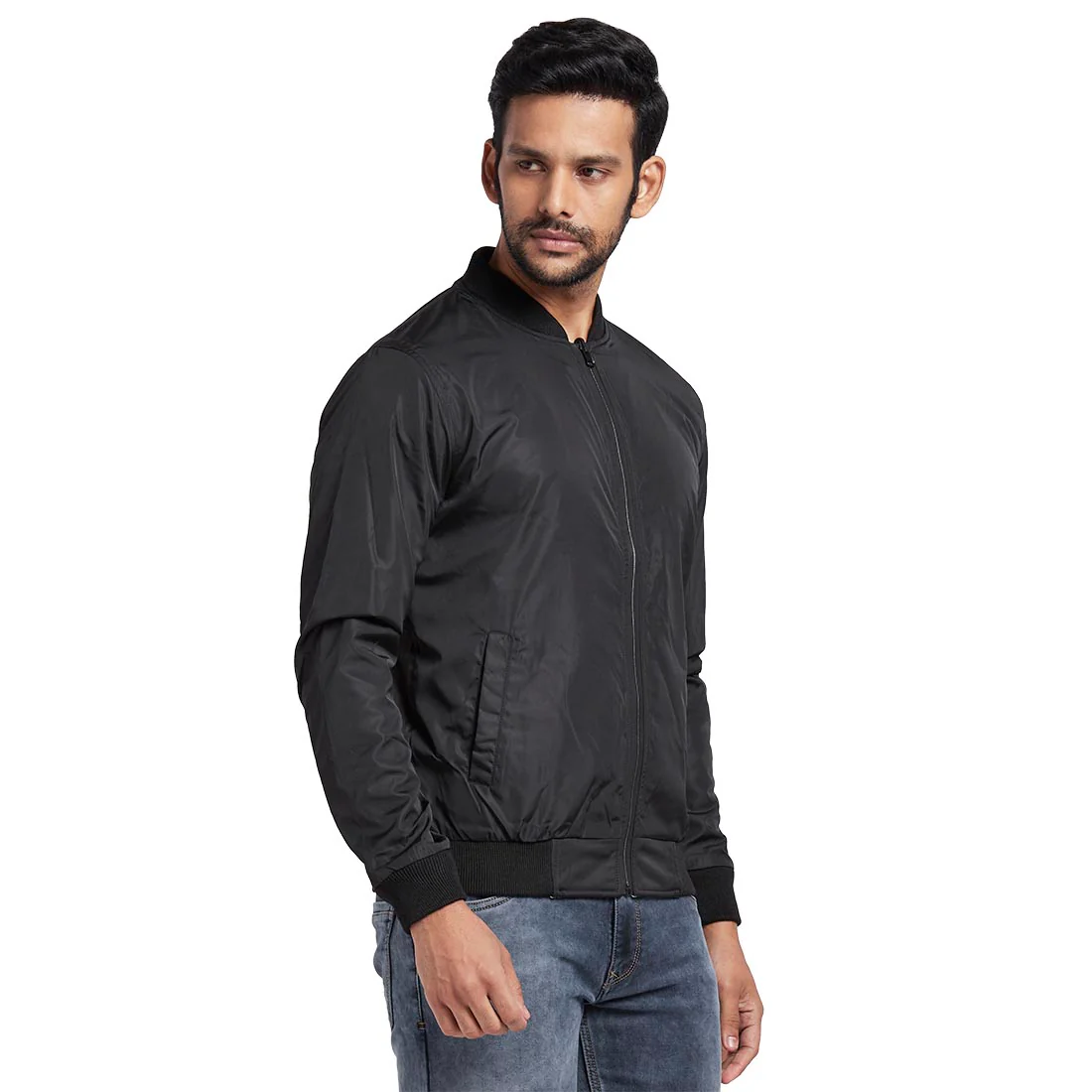 Men Black Solid Polyester Full Sleeve Jackets - Image 4