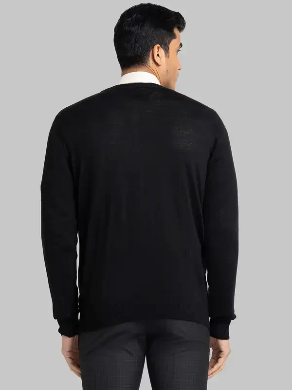 Men Black Stripe Acrylic Wool Blend Round Collar Sweaters - Image 4
