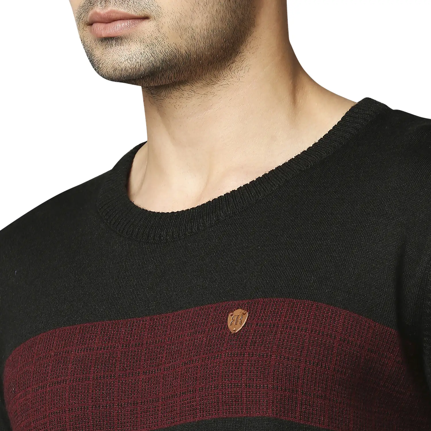 Men Black Stripe Acrylic Wool Blend Round Collar Sweaters - Image 6