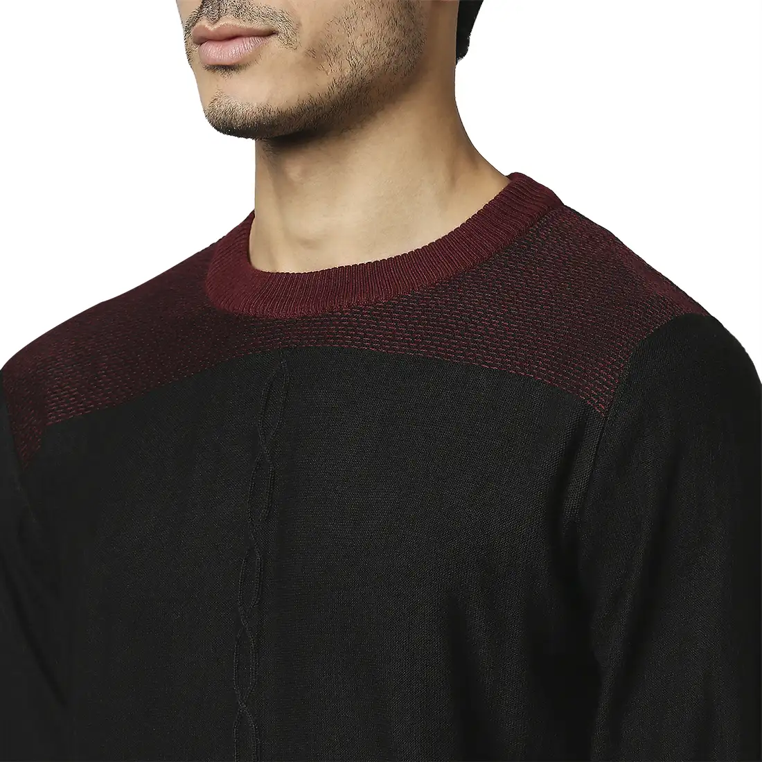 Men Black Structure Cable Acrylic Wool Blend Round Collar Sweaters - Image 6