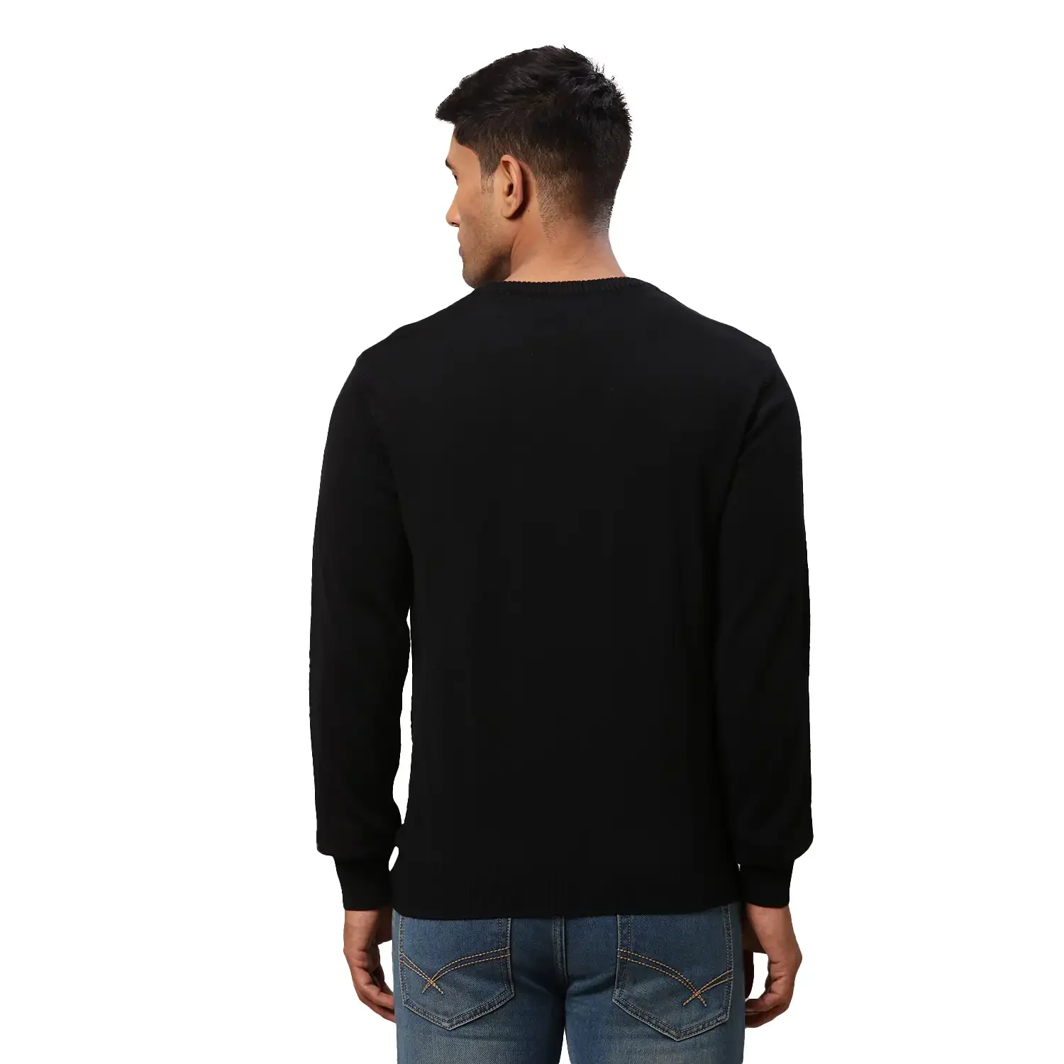 Men Black Structure Cable Acrylic Wool Blend Round Collar Sweaters - Image 4