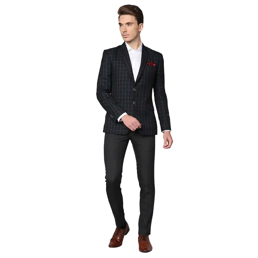 Men Black Super Slim Fit Checks Polyester Blend Jackets - Image 5