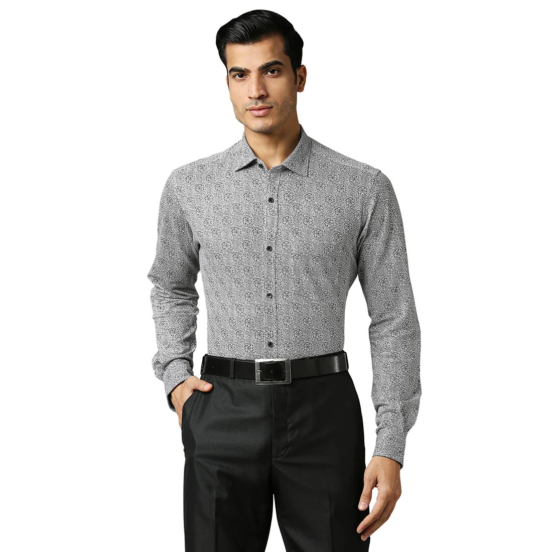 Men Grey Super Slim Fit Print Cotton Blend Shirts