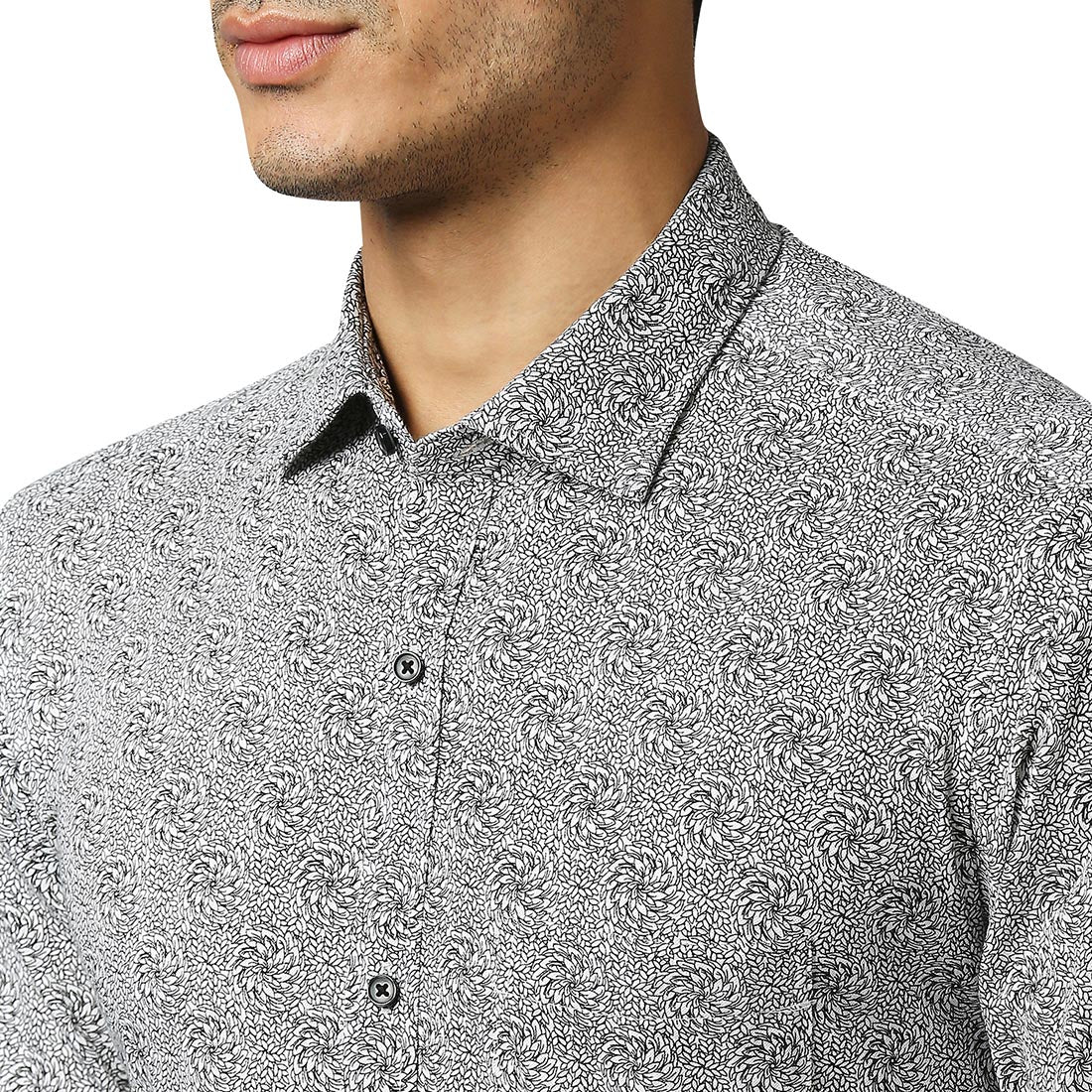 Men Grey Super Slim Fit Print Cotton Blend Shirts - Image 6