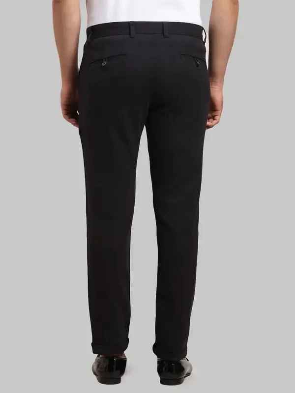 Men Black Super Slim Fit Solid Cotton Blend Trouser - Image 4