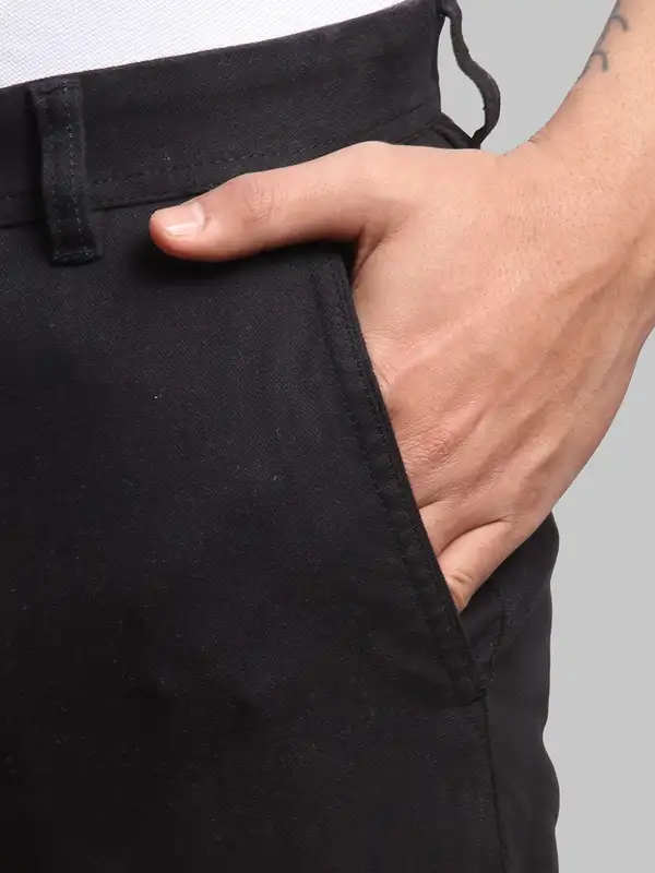 Men Black Super Slim Fit Solid Cotton Blend Trouser - Image 6
