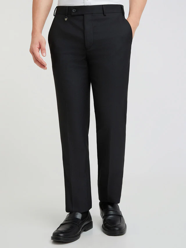 Men Black Super Slim Fit Structure Polyester Blend Trouser