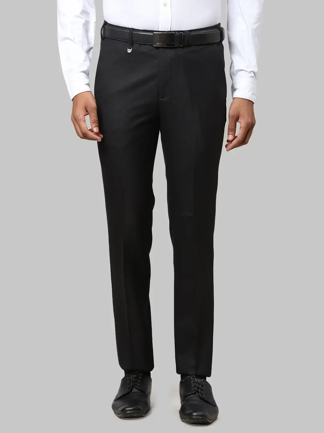 Men Black Super Slim Fit Structure Polyester Blend Trouser