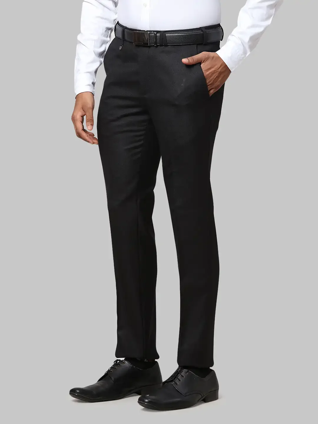 Men Black Super Slim Fit Structure Polyester Blend Trouser - Image 3