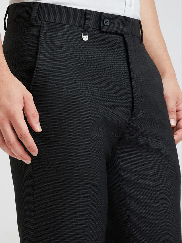 Men Black Super Slim Fit Structure Polyester Blend Trouser - Image 6