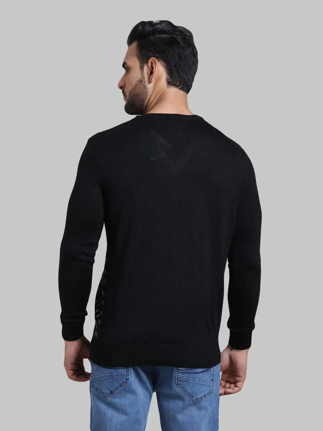 Men Black Tailored Fit Jacquard Acrylic Wool Blend Full Sleeve V Neck Collar Sweaters - Image 4