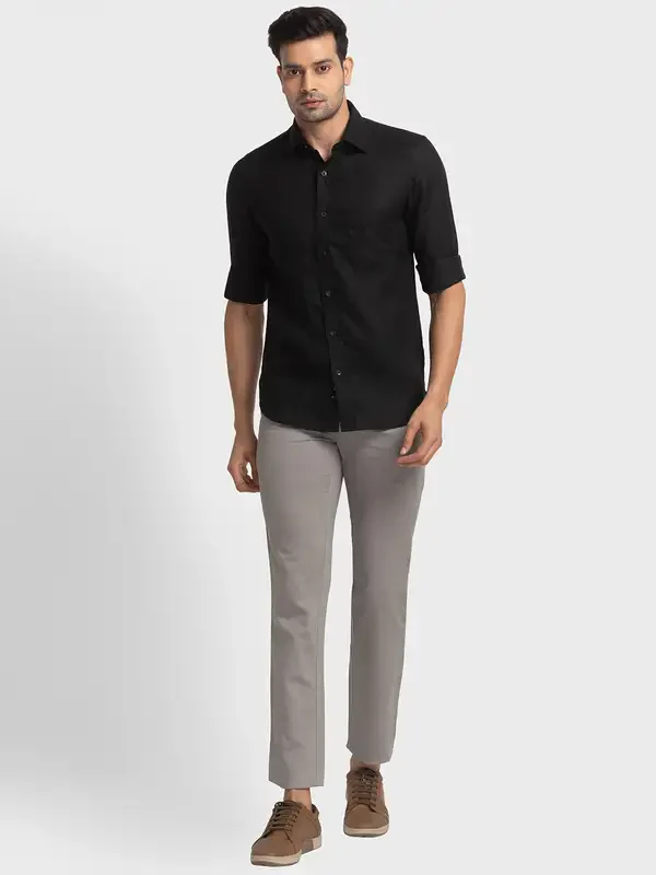 Men Black Tailored Fit Piece Dyed Linen Full Sleeve Shirts - Image 5