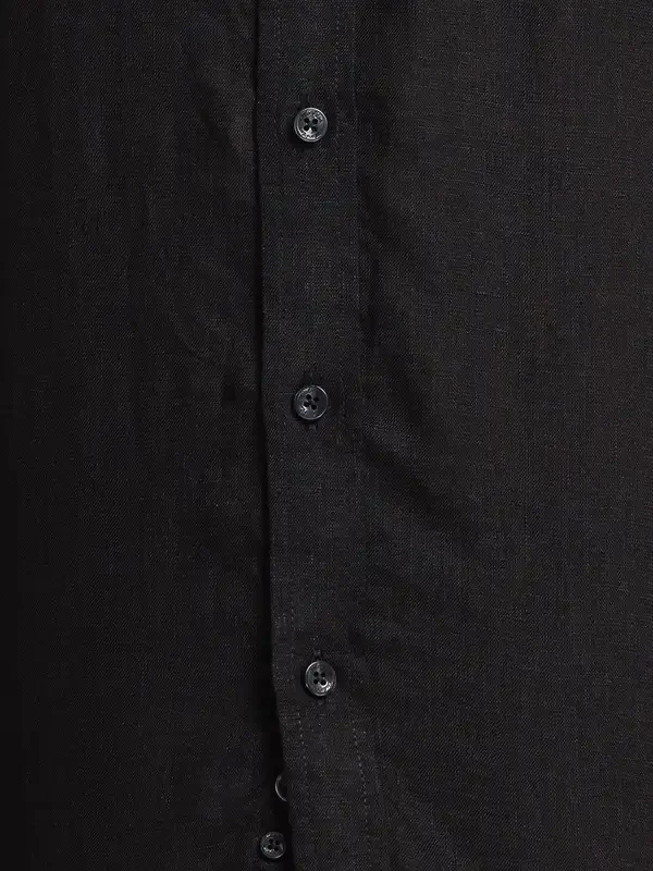Men Black Tailored Fit Piece Dyed Linen Full Sleeve Shirts - Image 7