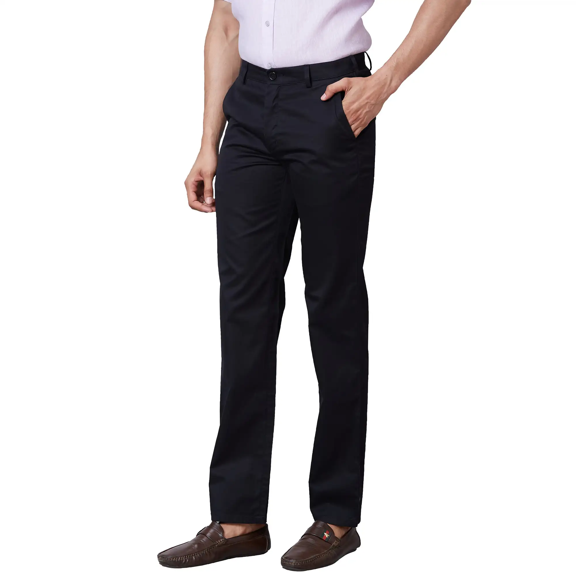 Men Black Tailored Fit Plain Cotton Trouser - Image 3