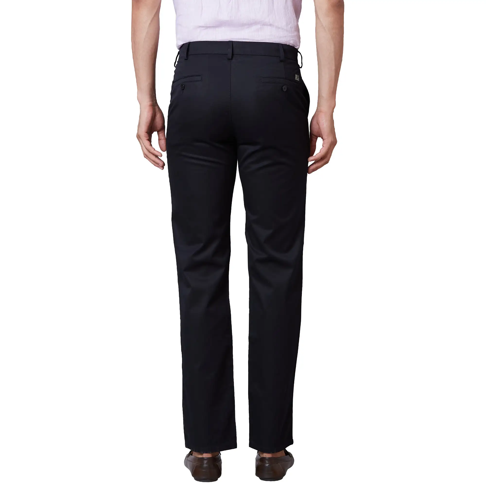 Men Black Tailored Fit Plain Cotton Trouser - Image 4