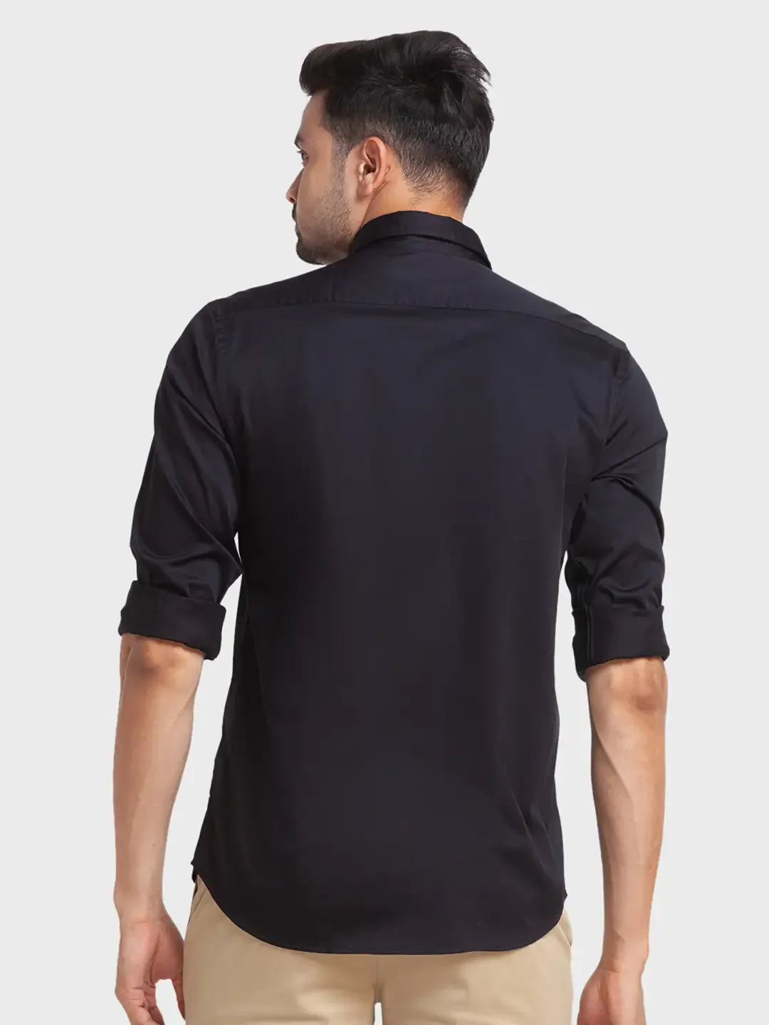 Men Black Tailored Fit Solid Cotton Blend Full Sleeve Shirts - Image 4