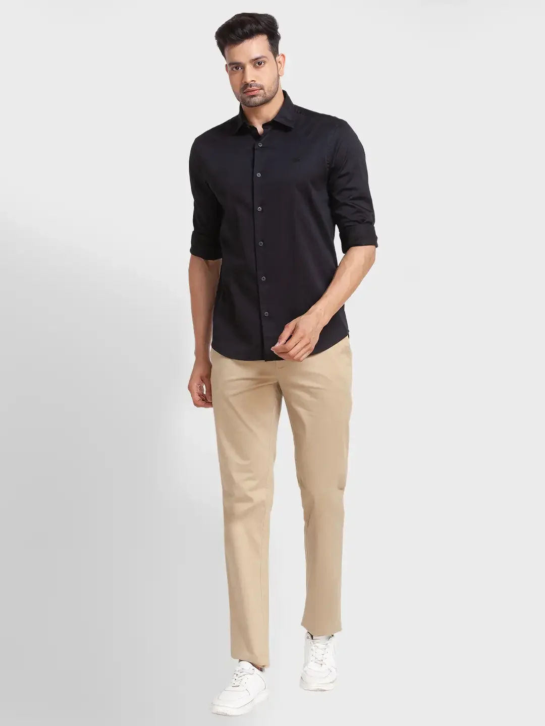 Men Black Tailored Fit Solid Cotton Blend Full Sleeve Shirts - Image 5