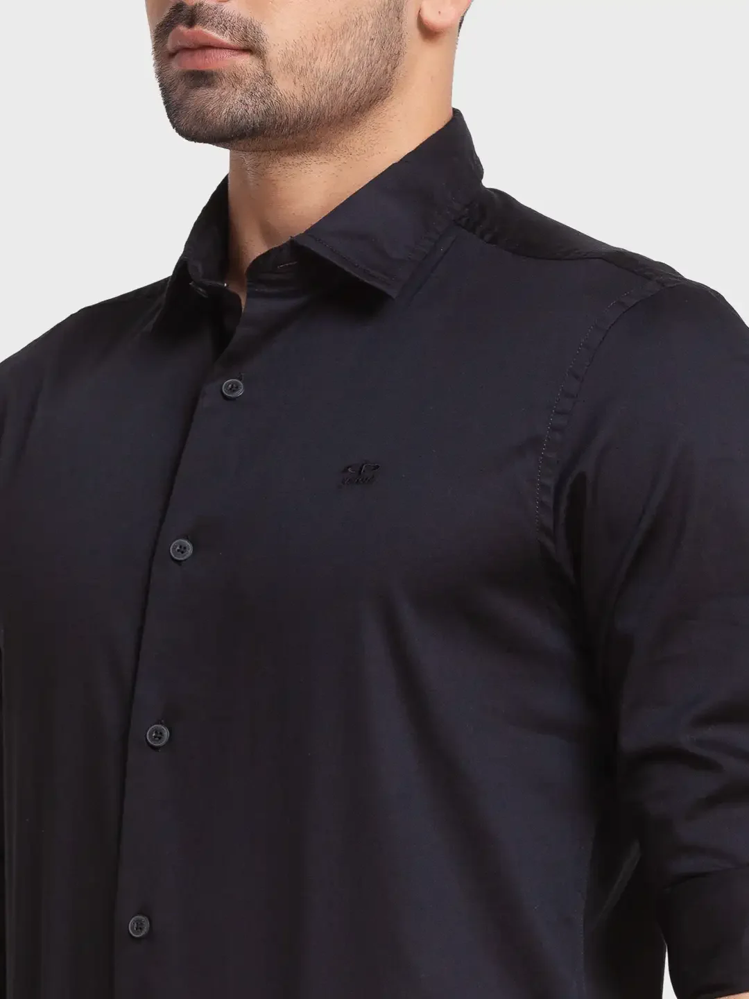 Men Black Tailored Fit Solid Cotton Blend Full Sleeve Shirts - Image 6