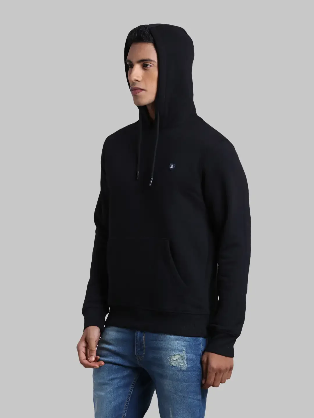 Men Black Tailored Fit Solid Cotton Full Sleeve Round Collar Sweatshirts - Image 5
