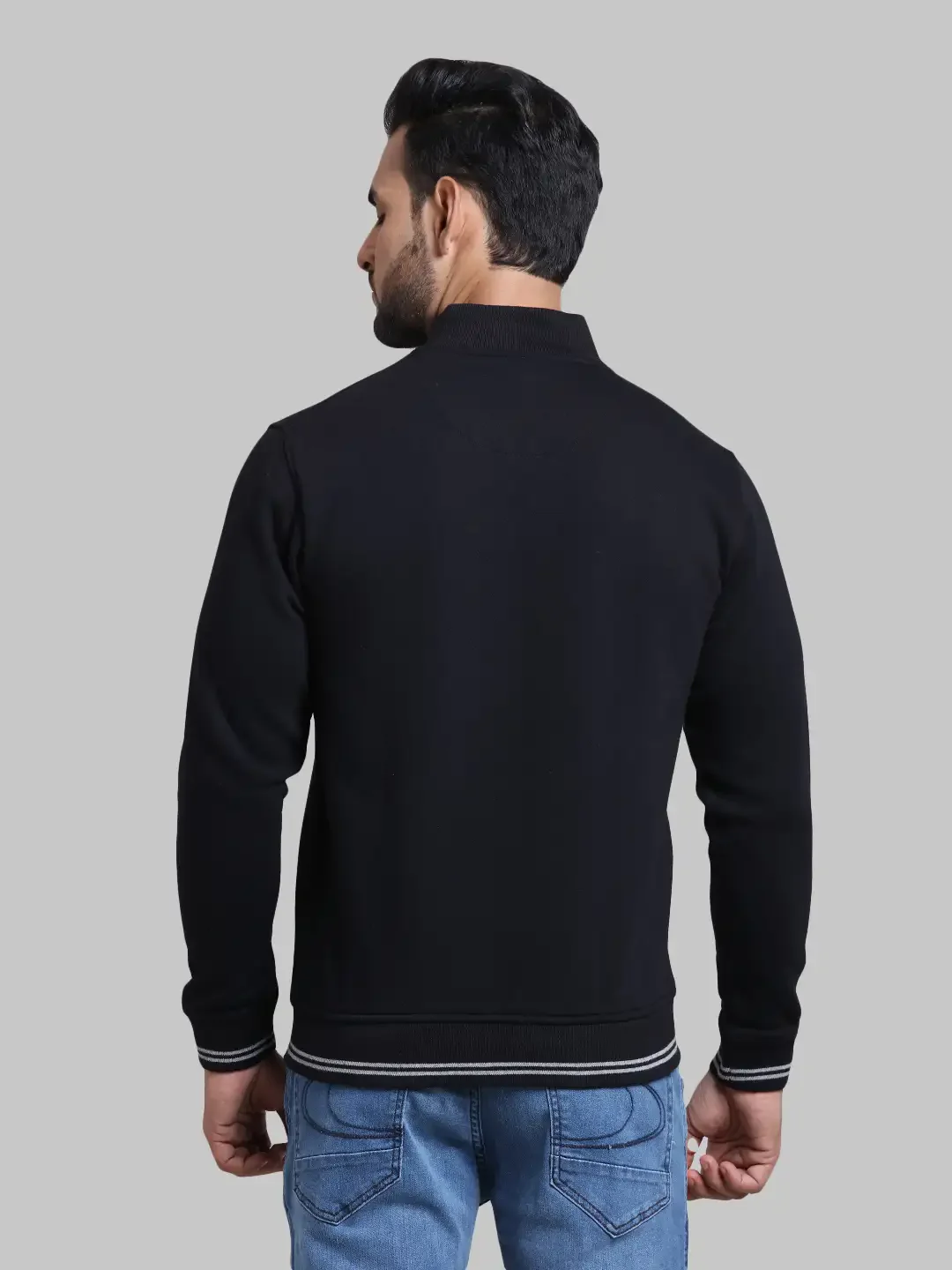 Men Black Tailored Fit Solid Cotton Full Sleeve Sweatshirts - Image 4
