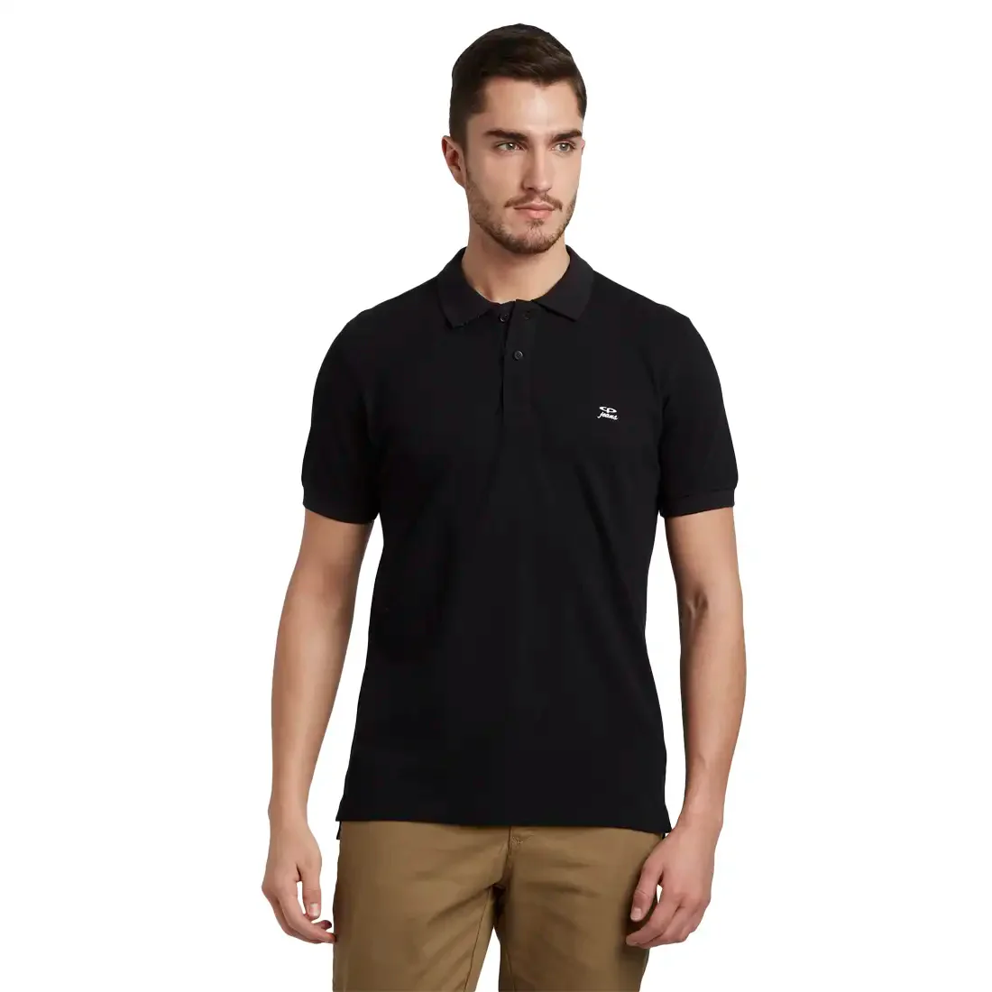 Men Black Tailored Fit Solid Cotton Half Sleeve Round Neck Collar Polo T-Shirt