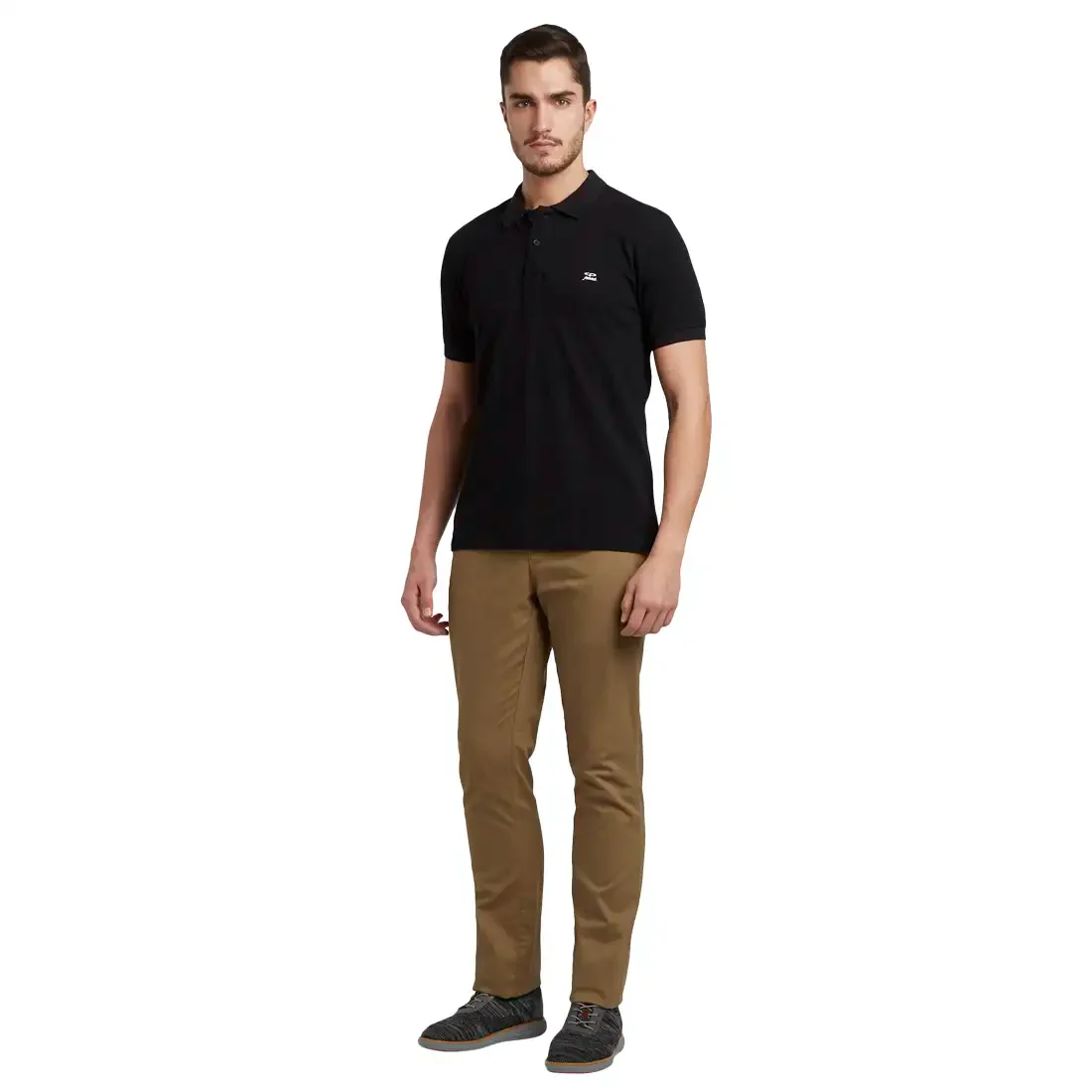 Men Black Tailored Fit Solid Cotton Half Sleeve Round Neck Collar Polo T-Shirt - Image 5