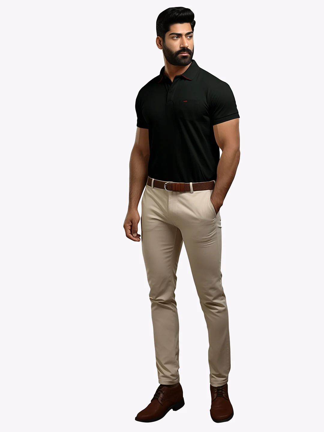 Colorplus Men Black Tailored Fit Solid Polo Neck Collar T-Shirt - Image 4