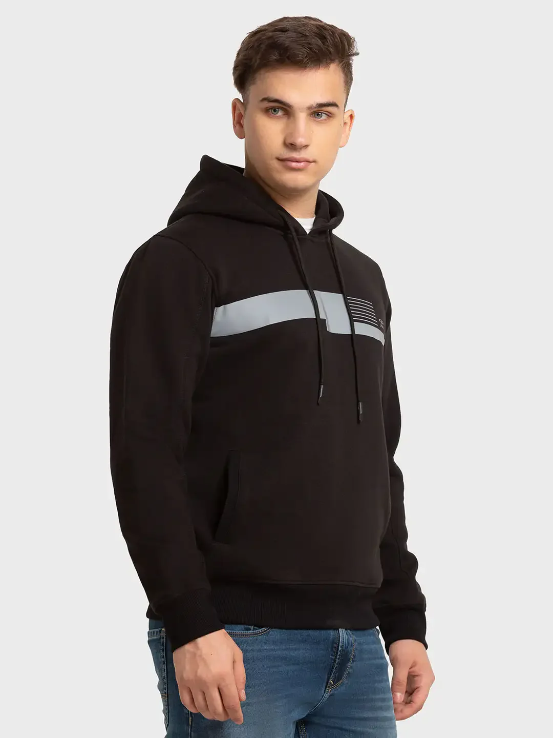 Men Black Tailored Fit Solid Cotton Polyester Blend Full Sleeve Henley Neck Collar Sweatshirts - Image 2