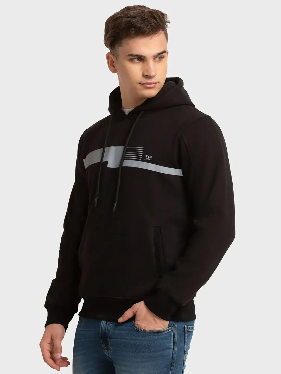Men Black Tailored Fit Solid Cotton Polyester Blend Full Sleeve Henley Neck Collar Sweatshirts - Image 3