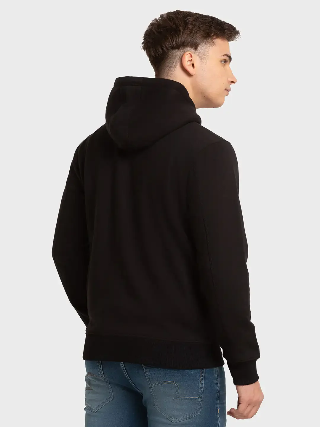 Men Black Tailored Fit Solid Cotton Polyester Blend Full Sleeve Henley Neck Collar Sweatshirts - Image 4