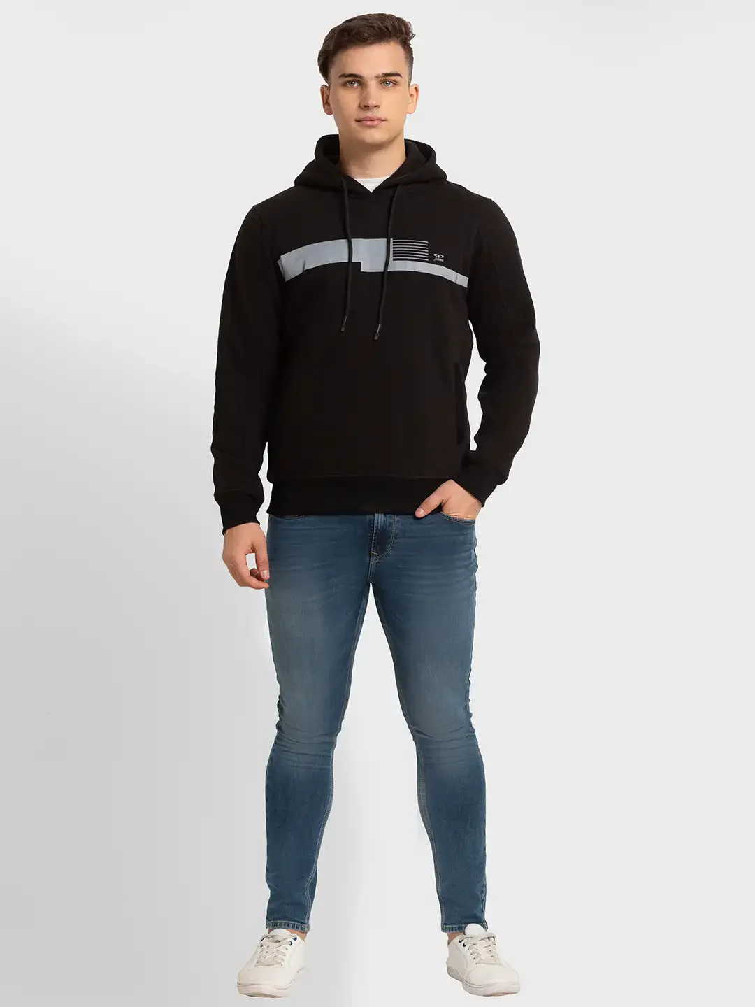 Men Black Tailored Fit Solid Cotton Polyester Blend Full Sleeve Henley Neck Collar Sweatshirts - Image 5