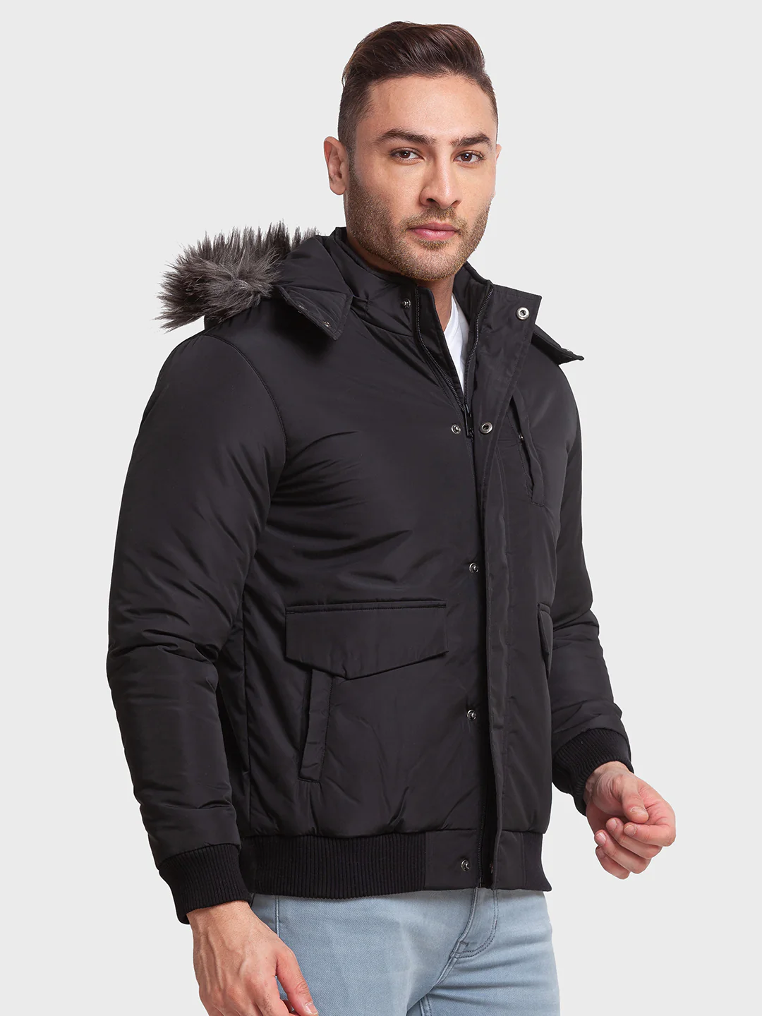 Men Black Tailored Fit Solid Polyester Full Sleeve Jackets - Image 2