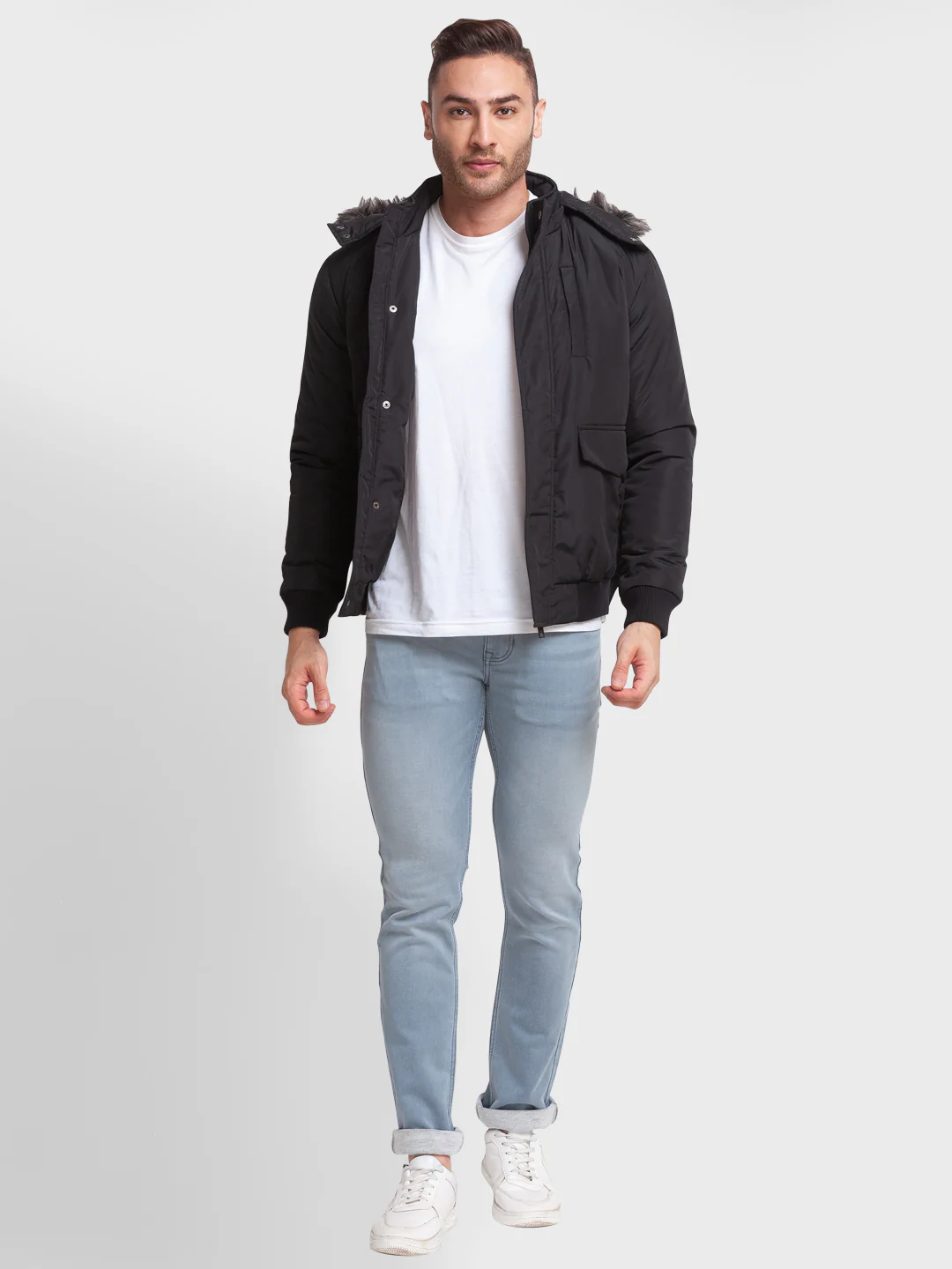 Men Black Tailored Fit Solid Polyester Full Sleeve Jackets - Image 5