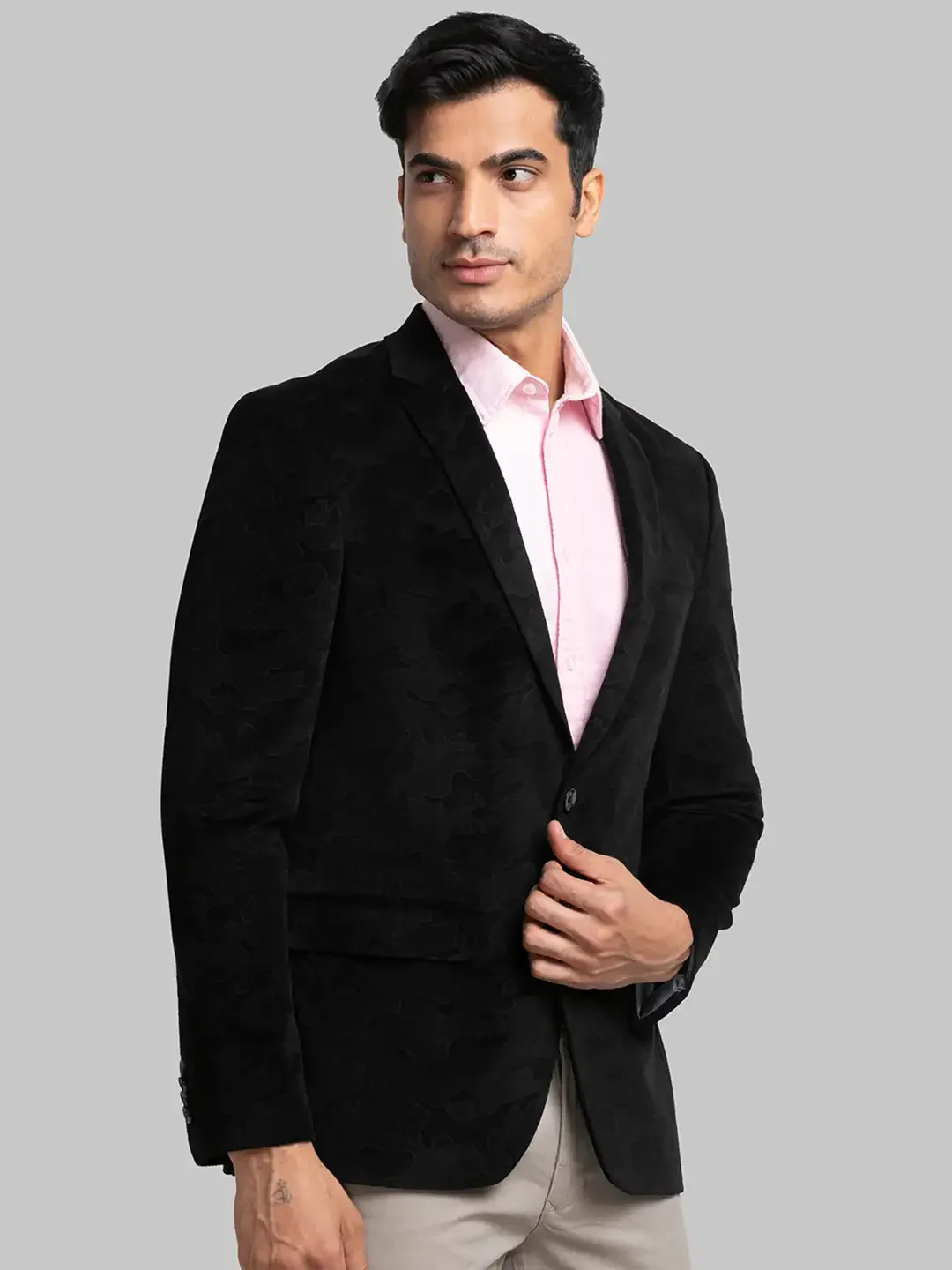 Men Black Urban Fit Print Terylene Jackets - Image 2