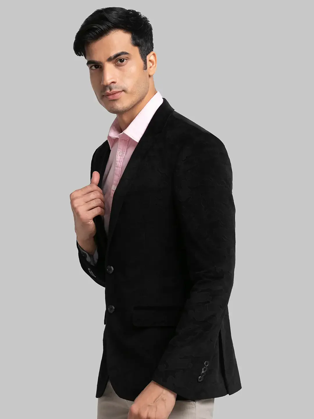 Men Black Urban Fit Print Terylene Jackets - Image 3