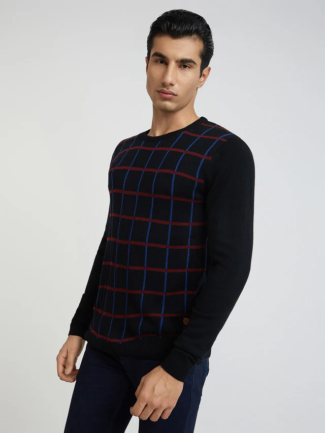Men Black Wrapper Acrylic Wool Blend Round Collar Sweaters - Image 3