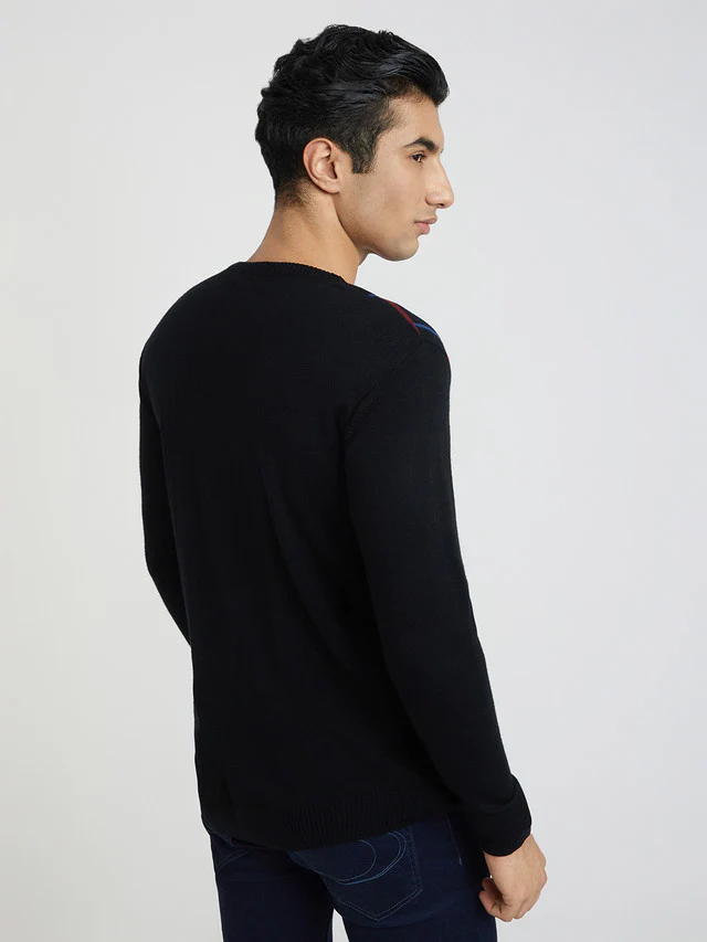Men Black Wrapper Acrylic Wool Blend Round Collar Sweaters - Image 4