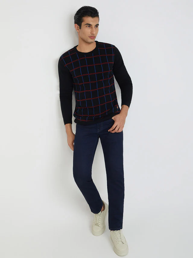 Men Black Wrapper Acrylic Wool Blend Round Collar Sweaters - Image 5
