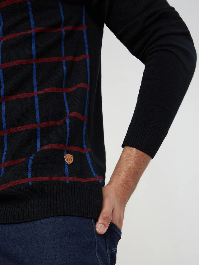 Men Black Wrapper Acrylic Wool Blend Round Collar Sweaters - Image 7
