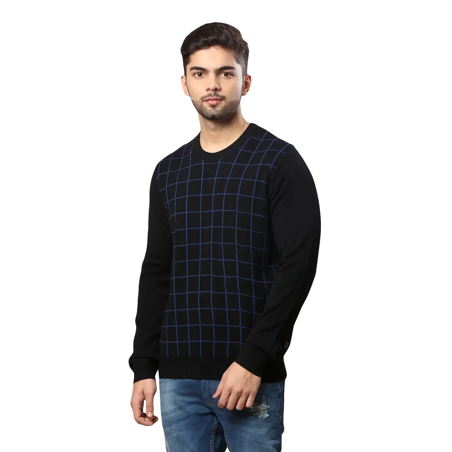 Men Black Wrapper Acrylic Wool Blend Round Collar Sweaters - Image 3
