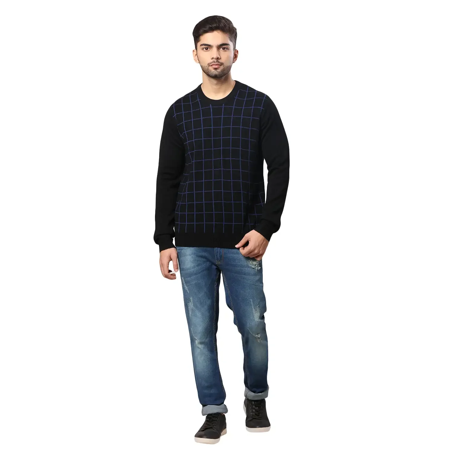 Men Black Wrapper Acrylic Wool Blend Round Collar Sweaters - Image 5
