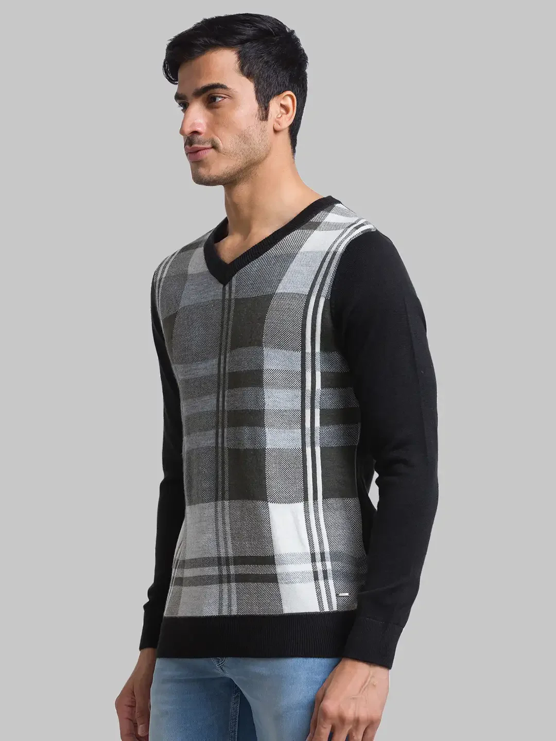 Men Black Yarn Dyed Acrylic Blend Full Sleeve Sweaters - Image 3