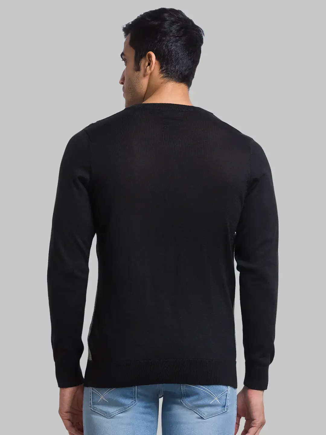 Men Black Yarn Dyed Acrylic Blend Full Sleeve Sweaters - Image 4
