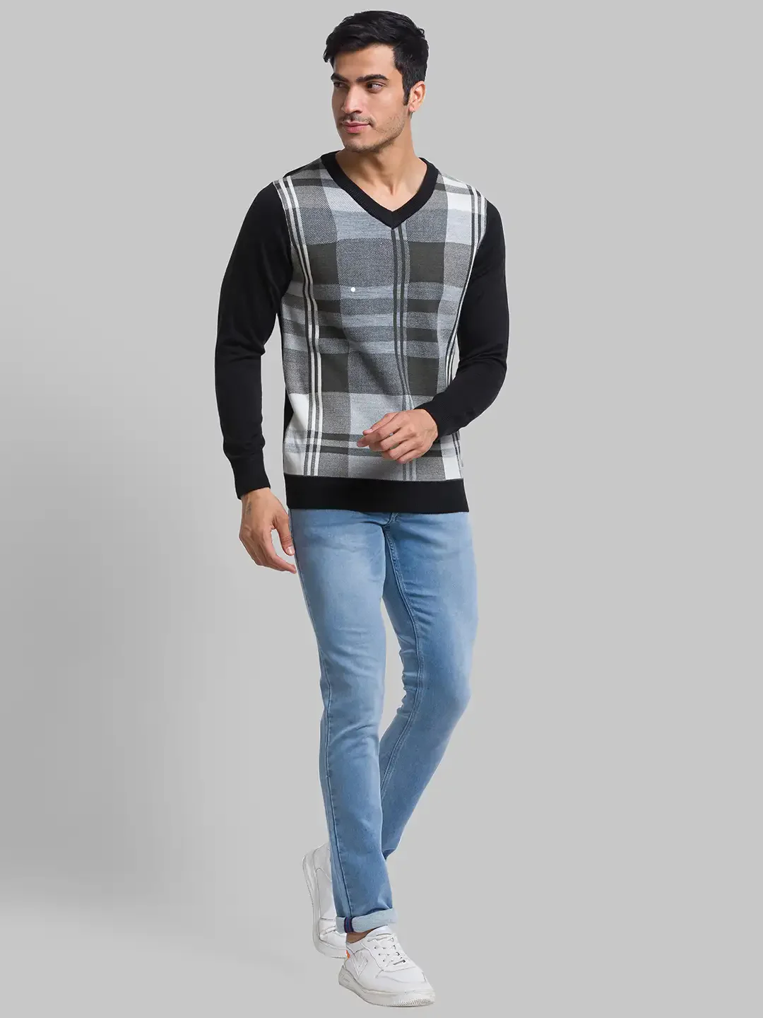 Men Black Yarn Dyed Acrylic Blend Full Sleeve Sweaters - Image 5
