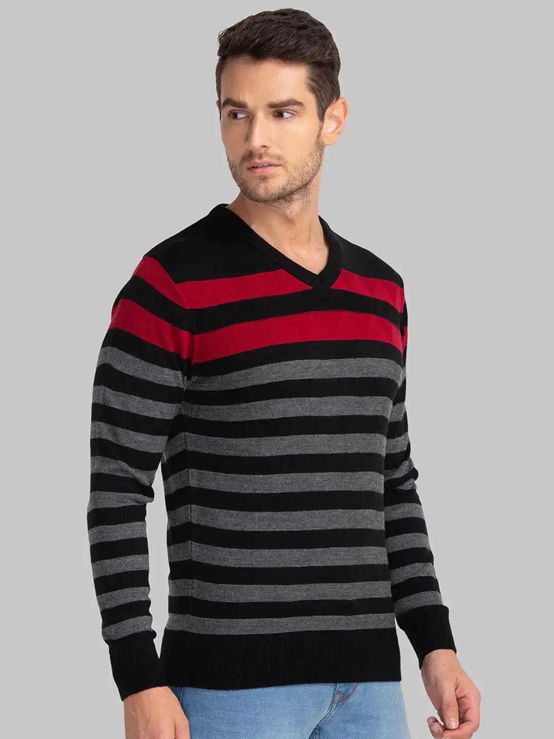Men Black Yarn Dyed Acrylic Full Sleeve Sweaters - Image 2